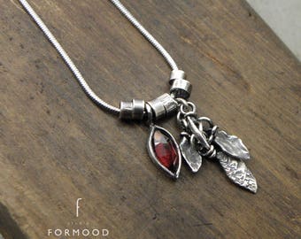 Delicate necklace - garnet and oxidized sterling silver