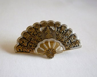 Vintage Damascene Fan Brooch signed Spain