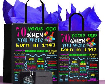 70th Birthday Gift Bag ,1948 A perfect way to turn the past into a Present! Retro Nostalgic,Anniversary,Retirement