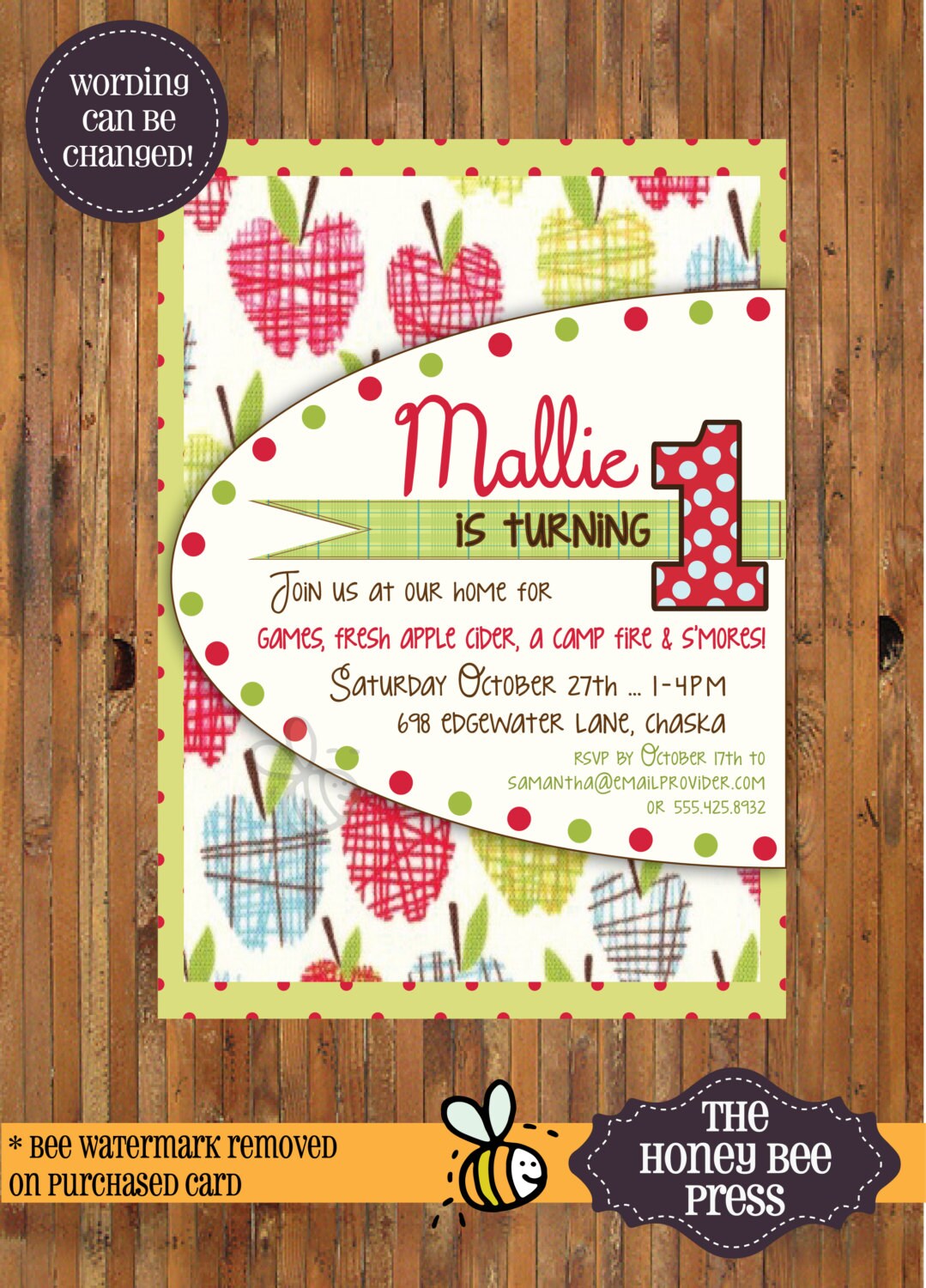 Apple Birthday invitation Apple Orchard Invitation Fall