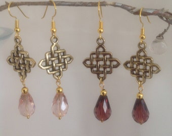 Pink earrings amethyst earrings drop earrings dangle earrings long earrings Chinese knot earrings purple earrings
