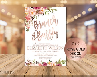 Brunch and Bubbly Bridal Shower Invitation, Bridal Shower Invite, Wedding Shower, Wedding Printable DIY PDF Instant Download|VRD164GFR
