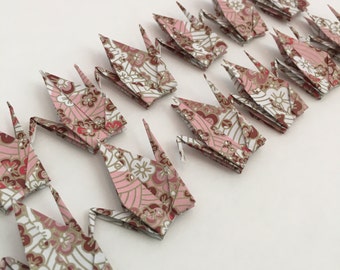 Origami Paper Cranes-12 Small Japanese Chiyogami Paper Cranes with Cherry Blossoms