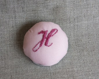 Upcycled Pin Cushion Brooch with Hand Embroidered Monogram 'H'