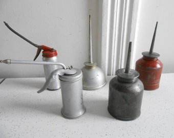 Vintage Oil Can Oilers Lot of 5 Pump and Thumb Retro Oilers 5 to 8 Oz Capacity Oilers Vintage Condition Made in USA 50's to 70's Era