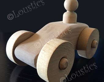 Cute wooden toy car (untreated wood) for toddlers, race car, push toy