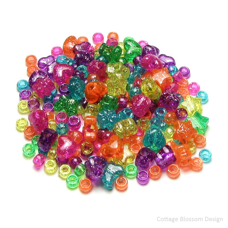 Glitter Pony Bead Transparent Acrylic Large Hole 13mm