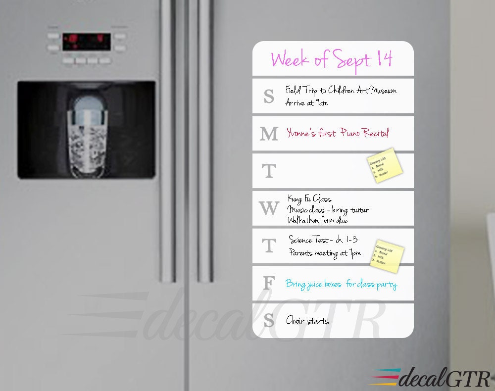 Fridge Weekly Organizer Fridge Calendar Dry Erase Decal