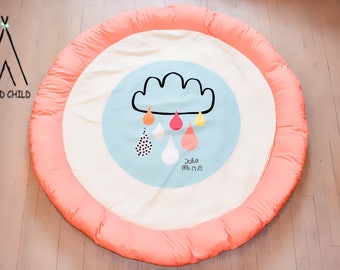 Orange, round, Cloud design, play mat, rug, extra padding, head bumper, baby play mat, tummy time, play time, baby shower gift,