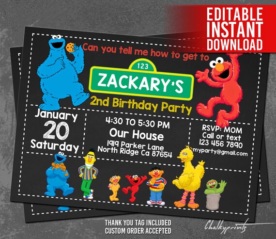 sesame street invitation instant download sesame street create your own birthday invitation