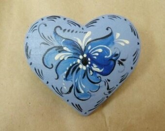 Norwegian Blue Rosemaled Heart Pin or magnet