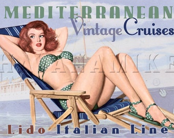 Italy LIDO MEDITERRANEAN Vintage Cruise Lines Pinup Poster Print