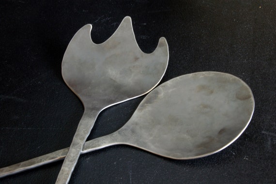Salad Serving Set Hand Forged Stainless Steel Wedding, Mother's Day, Housewarming, Anniversary, Birthday, Keepsake, Large Bowls & Picnics