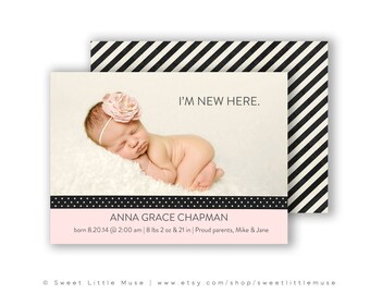 modern girl birth announcement template 5x7 birth