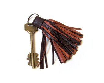 Leather Tassel Keychain, Brown color