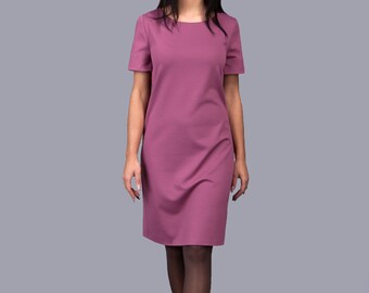 Dusty rose Dress /Minimalistic/ Midi Dress with bell shaped Sleeves /Sphinx Design.lt