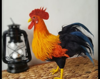 Needle felted Rooster, Fire rooster, Chinese New Year 2017, Rooster soft sculpture