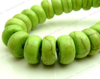 10x5mm Lime Green Magnesite Matrix Gemstone Beads - 15.5 Inch Strand - Flat Round, Rondelles, Donuts, Spacers, Heishi - BE5