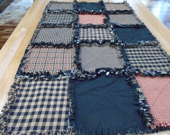 Homespun Table Runner,Primitive Rag Table Runner,Rag Table Runner,Country Home Table Runner, Country Kitchen Runner,Homespun