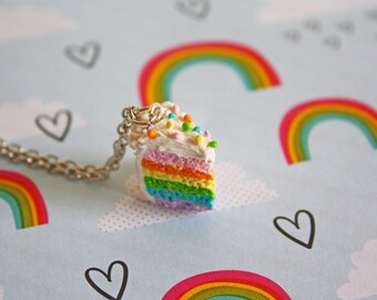 Miniature Food, Polymer Clay Charms, Pastel, Cake Necklace, Kawaii Necklace, Cake Jewelry, Bff Gift, Gay Pride, LGBT, Pastel Goth
