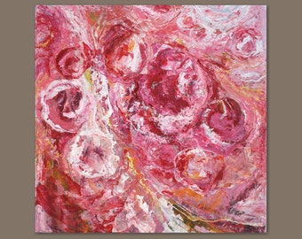 FREE SHIP abstract painting, abstract floral, abstract flowers, abstract expressionism, hot pink, rose, white, modern art, expressionist