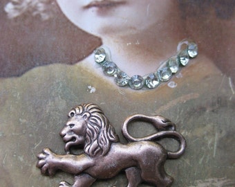 Copper Ox Plated Regal Lion Brass Stamping Charms 159COP x2