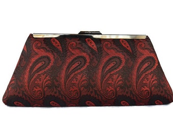 Red black silk clutch purse/ Spring wedding accessory/ Prom clutch purse/Mother's day gift/ Red evening clutch purse/ Wedding clutch