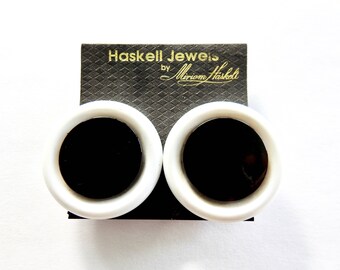 Haskell Black and White Lucite Earrings on Original Card