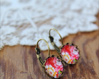 Red Earrings, Floral Dangle Earrings, Floral Earrings, Floral Jewelry, Drop Earrings, Dangle Earrings, Nature Earrings, Boho Earrings