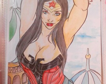 Russian WonderWoman watercolour by boo rudetoons JusticeLeague painting comic DC batman
