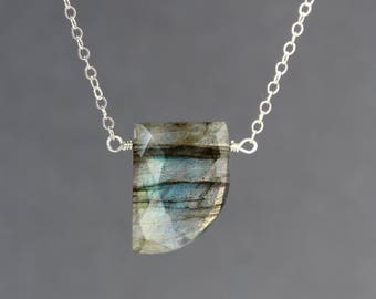 Labradorite Necklace, Labradorite Choker, Horn Shaped Labradorite Necklace, Blue Flashy Labradorite, Gemstone Necklace, Pendant Necklace