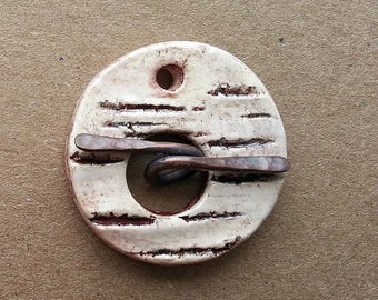 Toggle Clasp Round Birch Bar Stoneware Ceramic Clay by Mary Harding
