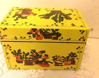 Vintage Yellow Metal Recipe Box