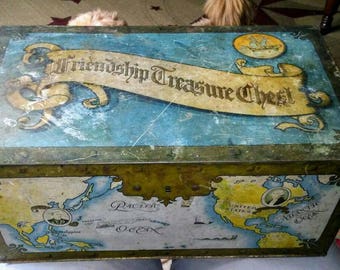 Sale-Vintage Friendship Treasure Chest Tin Box