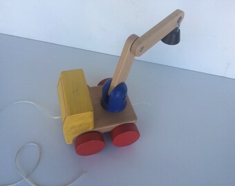 Vintage Wooden Tow Truck Pull Toy