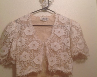 Victor Costa White Lace Cropped Shrug