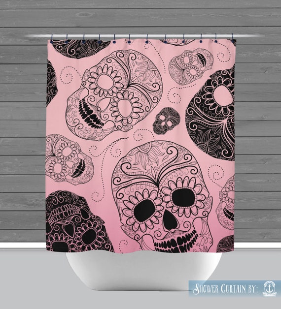 Shower Curtain and More Sugar Skull Pink Black Simple Skulls See Dropdown for Pricing Matching Decor Options pink and black shower curtain. Shower Curtain and More Sugar Skull Pink Black Simple Skulls See Dropdown for Pricing Matching Decor Options