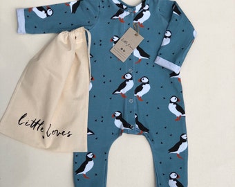 Puffin Baby grow, Baby Girl/Boy, unisex baby grow, Baby Christmas Gift, Baby Shower gift.