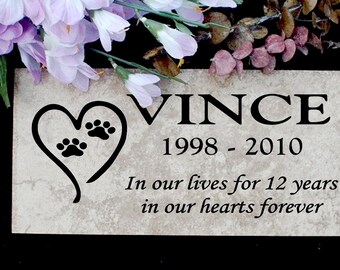Pet Memorial plaque. Maintenance Free 12"x6"x3/8" Weathered Italian Porcelain Stone 'Vince' Design