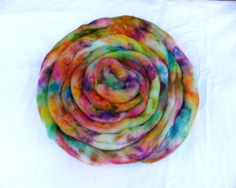 Neon Tie Dye Merino Roving 4 oz