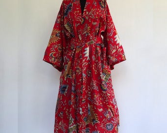 Kimono dressing gown red and multicolor designs pailsley