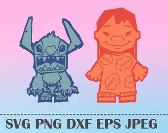 SVG Lilo and Stitch Vector Layered Cut File Silhouette Cameo Cricut Design Template Stencil Vinyl Decal Tshirt Heat Transfer Iron on