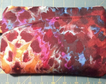 Tie dye wristlet, artsy clutch, small purse, colorful bag, wallet with strap, phone holder, cell phone purse, card carrier, pockets, earthy