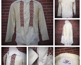 Vintage 60's embroidered yucatan Guayabera mexican wedding shirt Large