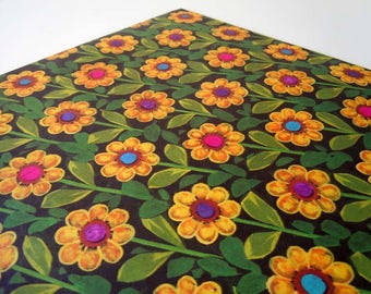 Vintage 1980's Any Occasion Wrapping Paper Black Yellow Daisy Gift Wrap
