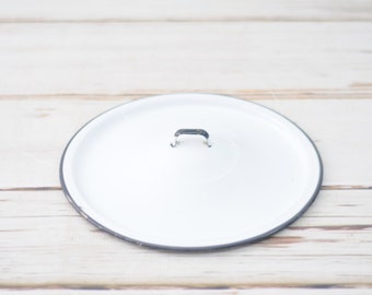 Vintage White With Black Enamelware Lid Fits 9.25" Pot