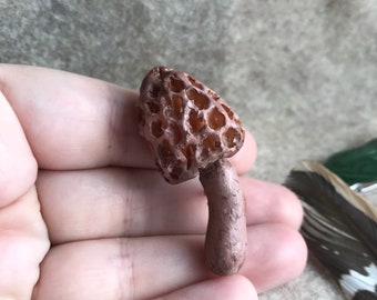 Handmade Morel brooch pin from sculpey