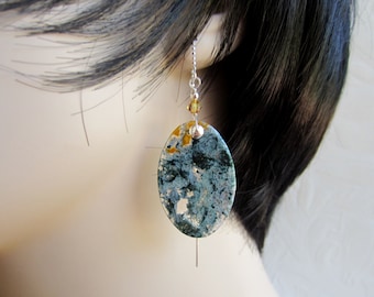 Ear Threads-Sterling Silver-Moss Agate-OOAK