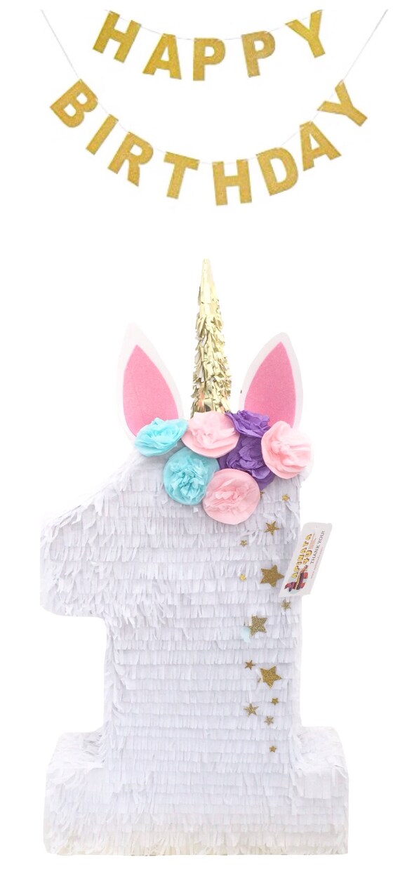 unicorn pinata number one shape with flowers