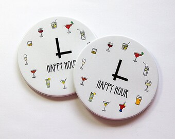 Happy Hour Coasters, Wine Coasters, Drink Coasters, Coasters, Set of Coasters, Hostess Gift, Housewarming Gift, Happy Hour (5043a)